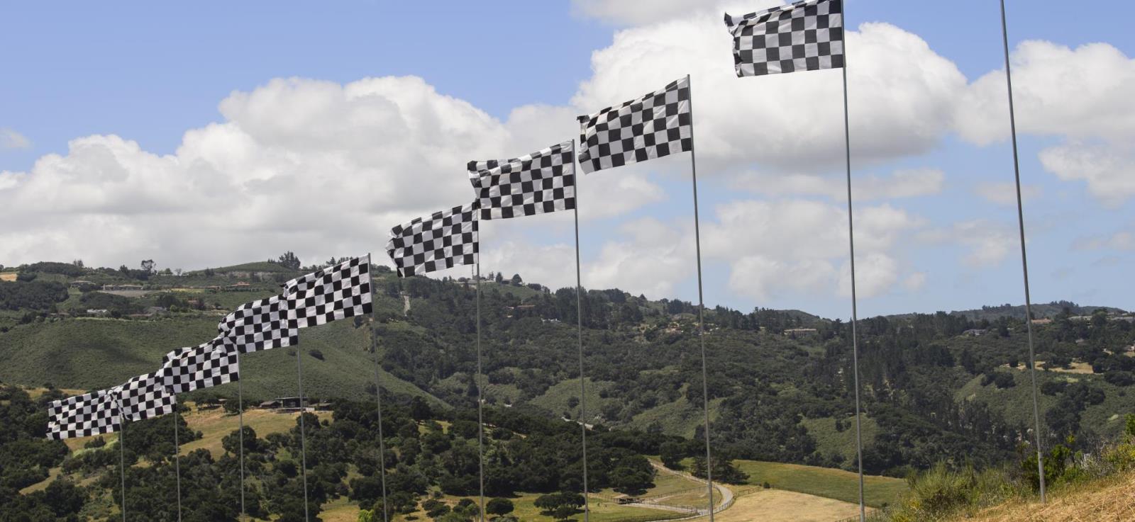 image of checkered flags in the wind