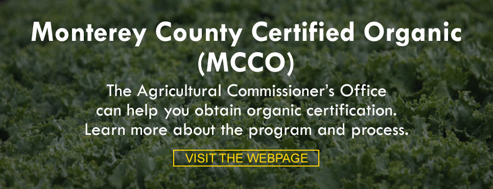 Monterey County Certified Organic webpage with an image of lettuce in background