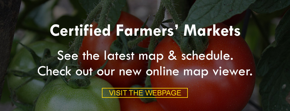 Certified Farmers' Markets webpage with an image of tomatoes in background