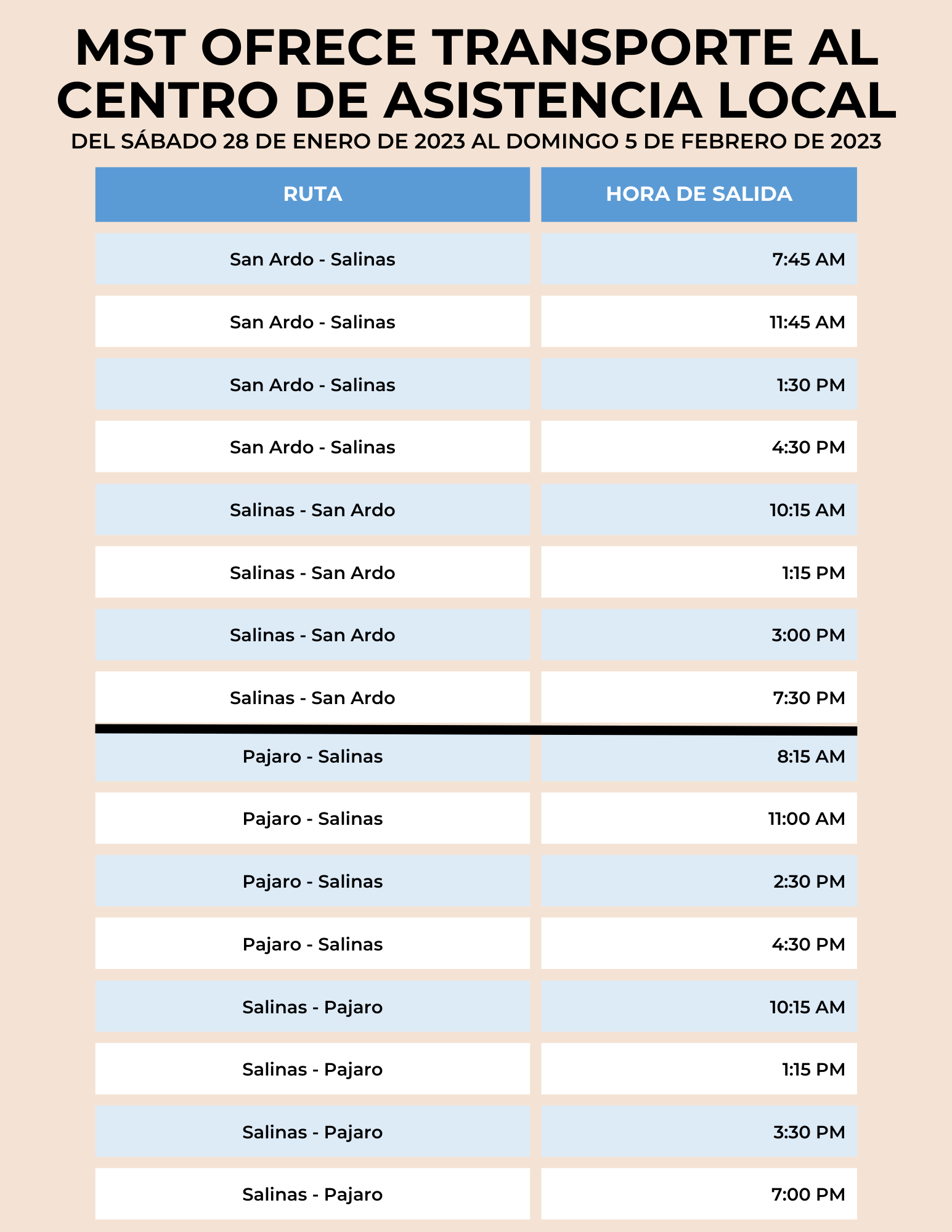 SPANISH MST SCHEDULE