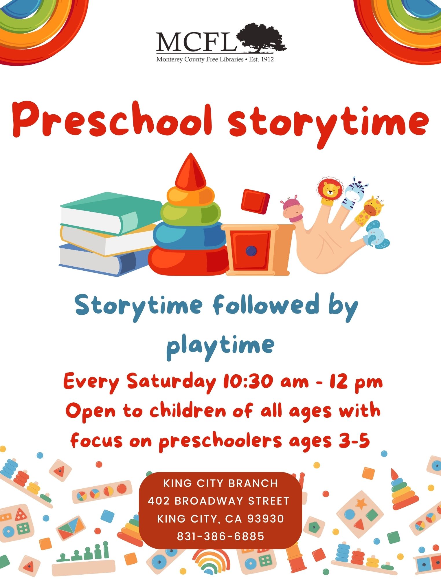 flyer with information about storytime, King City