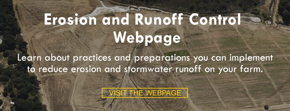 Erosion and Runoff Control Webpage with an image of eroded fields in background