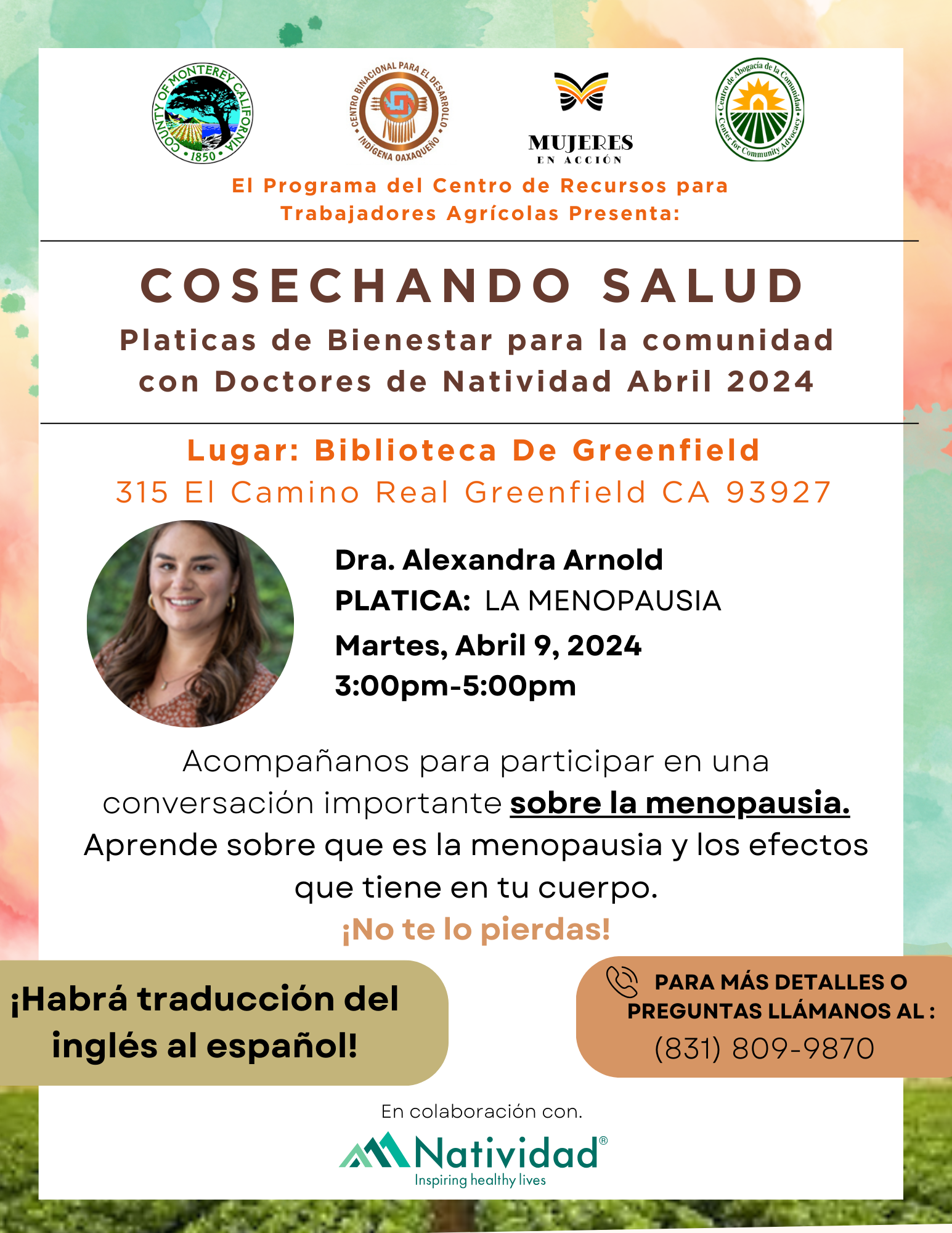 Cosechando Salud Flyers April 2024 Espanol Evento de Menopausia