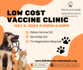 Low Cost Vaccine Clinic May 7 - 4:30 to 6:30 pm - Make an appointment 