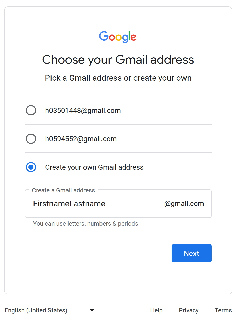 Choose your Gmail address window