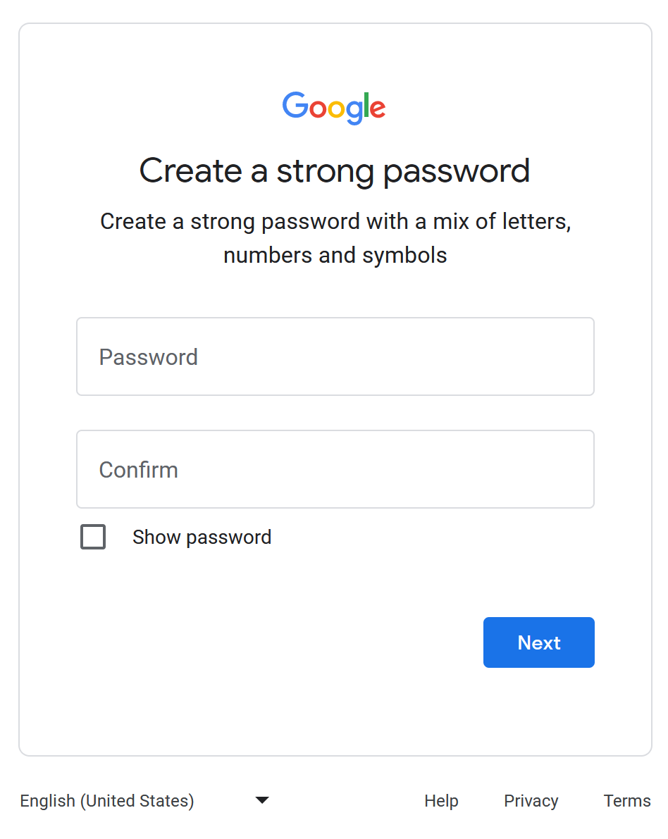 Google password window