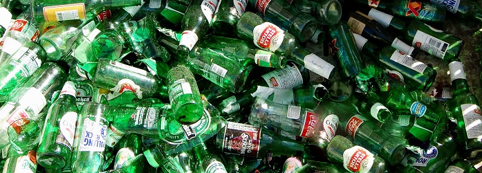 close up image of green glass bottles